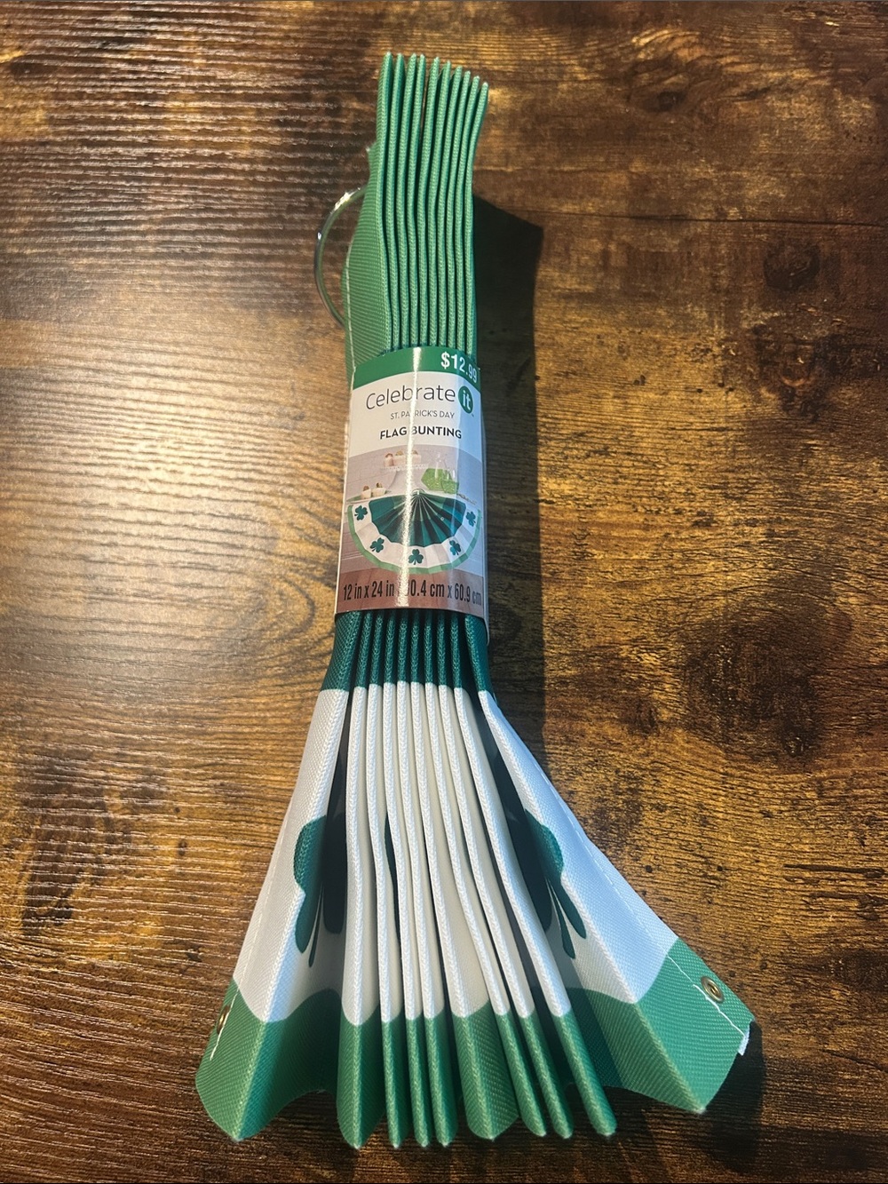 Celebrate It Green and White Shamrock Flag Bunting Garland